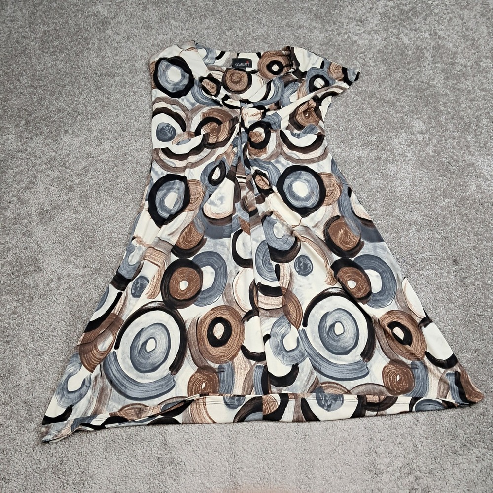 Scarlett Women Size 14 Abstract Geometric Circle Print Twist Neck A-Line Dress
